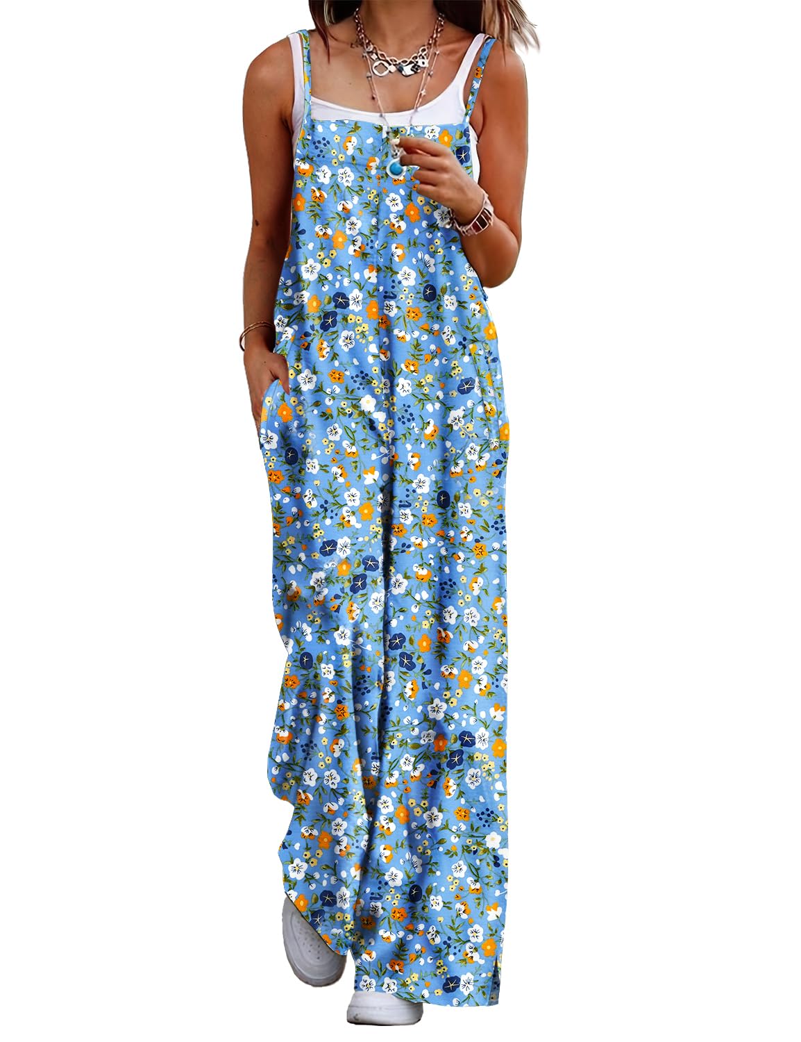 ON LINE ONLY- YESNO Women's Summer Boho Casual Jumpsuits Wide Leg Overalls Floral Print Baggy Rompers with Pockets XL PZZCR 377