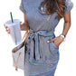 ON LINE ONLY- MEROKEETY Women's Summer Striped Short Sleeve T Shirt Dress Casual Tie Waist Midi Dress, Blue, M