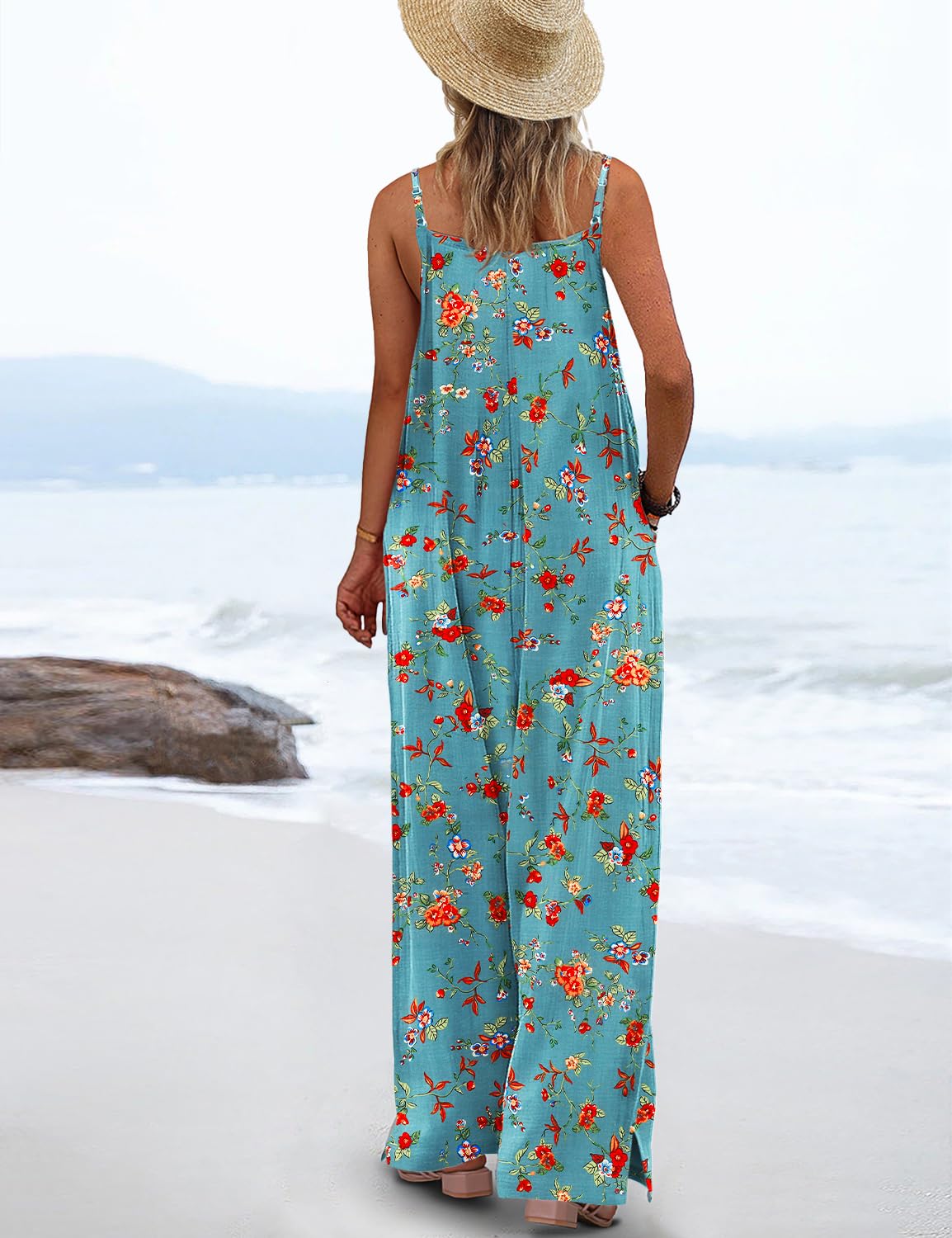 ON LINE ONLY- YESNO Women's Summer Boho Casual Jumpsuits Wide Leg Overalls Floral Print Baggy Rompers with Pockets XL PZZCR 377