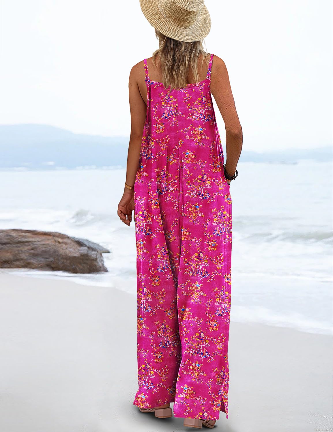 ON LINE ONLY- YESNO Women's Summer Boho Casual Jumpsuits Wide Leg Overalls Floral Print Baggy Rompers with Pockets XL PZZCR 377