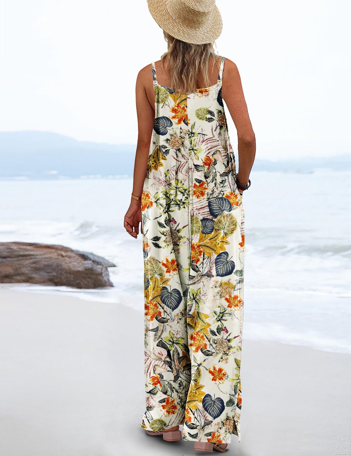 ON LINE ONLY- YESNO Women's Summer Boho Casual Jumpsuits Wide Leg Overalls Floral Print Baggy Rompers with Pockets XL PZZCR 377