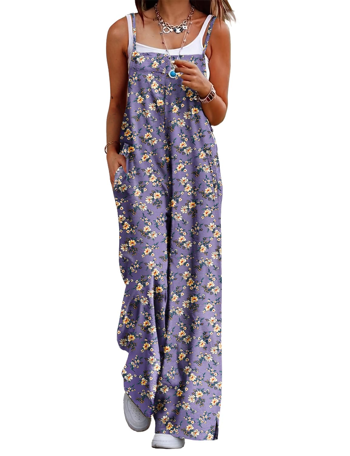 ON LINE ONLY- YESNO Women's Summer Boho Casual Jumpsuits Wide Leg Overalls Floral Print Baggy Rompers with Pockets XL PZZCR 377