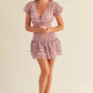 Boho Smocked Paisley Print Puff Sleeve V-Neck Tiered Ruffle Mini Dress