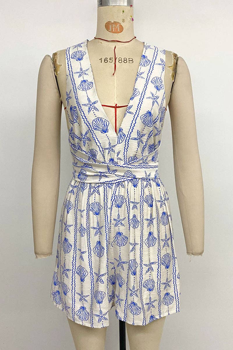 Starfish Shell Print Sleeveless Romper