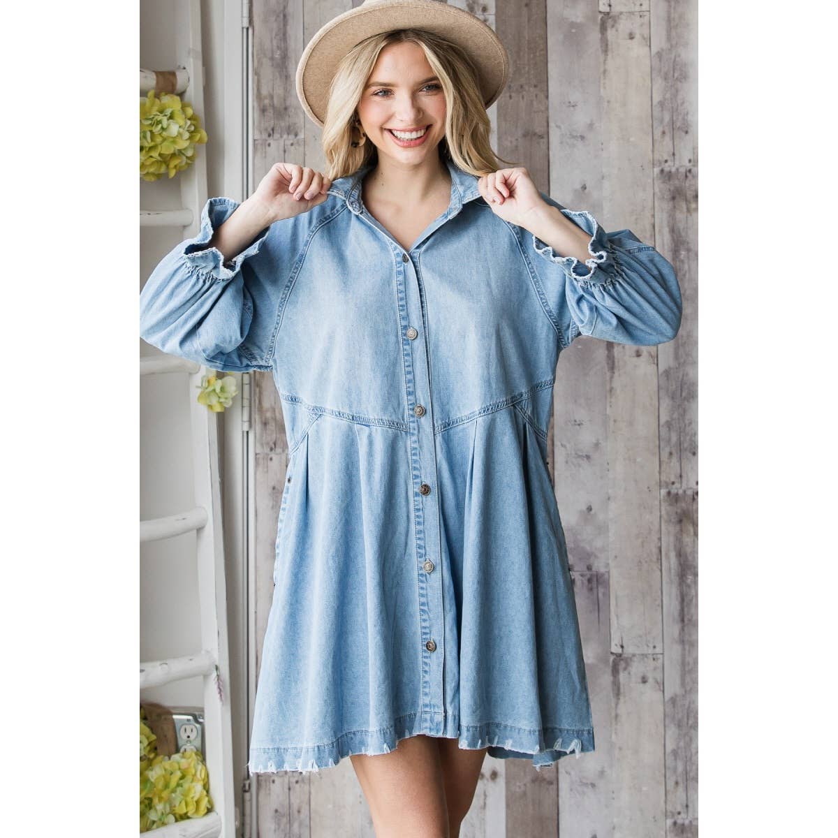 Overfit Button Down Denim Shirt Dress