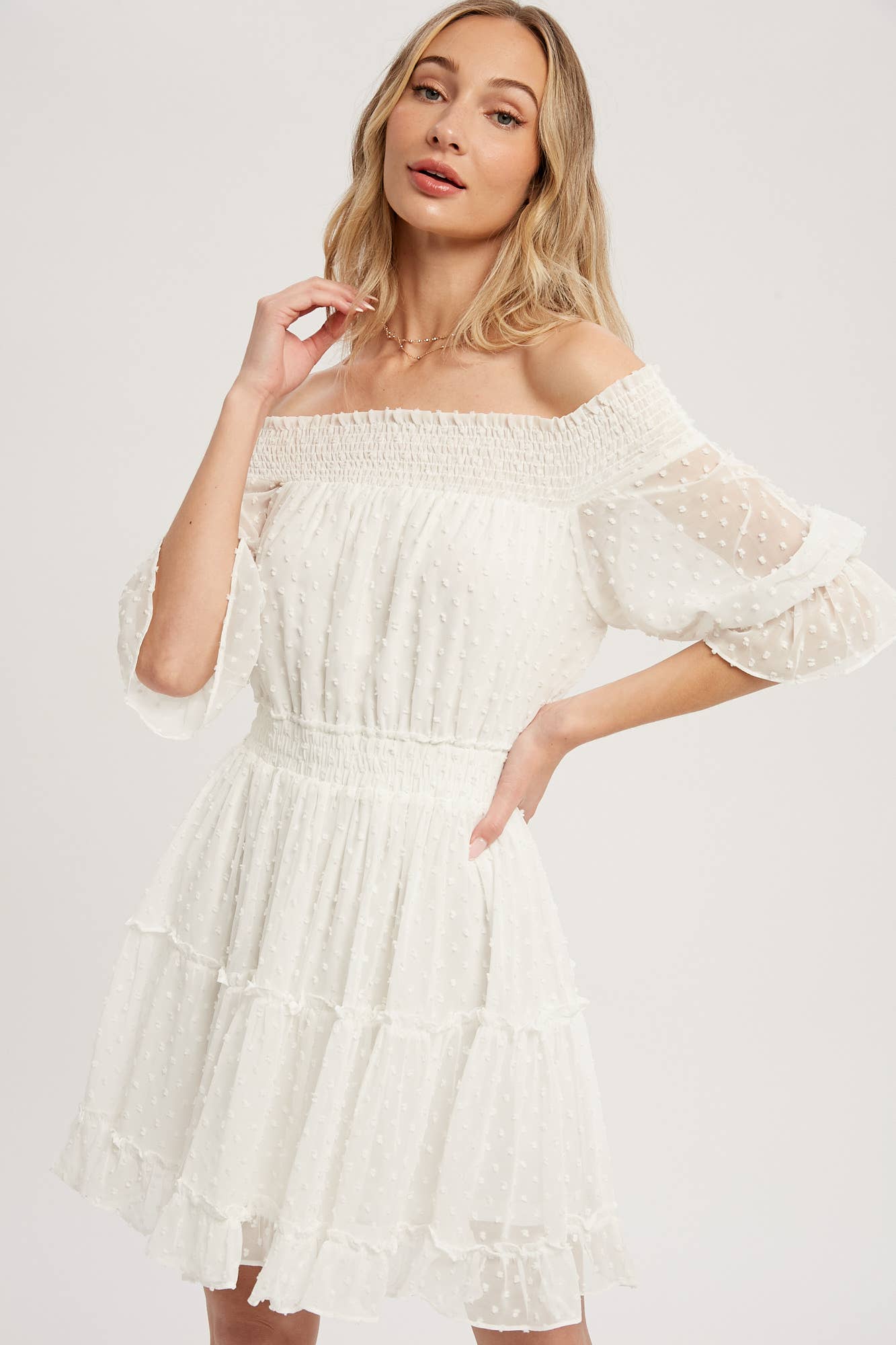 SWISS DOT OFF SHOULDER DRESS