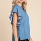 LST5325 - CHAMBRAY FLUTTER SLEEVE TOP=