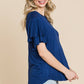 Round Neck Semi Loose Ruffle Sleeve Top