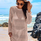 ANRABESS Women Swimsuit Crochet Swim Cover Up 2024 Summer Bathing Suit Swimwear Mesh Knit Beach Dress Vacation Outfits Cream White Medium