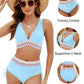 Blooming Jelly Womens High Waisted Bikini Tummy Control Swimsuits Two Piece Drawstring Swim Suits 2024 (M, Bright Blue)