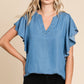 LST5325 - CHAMBRAY FLUTTER SLEEVE TOP=