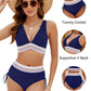 Blooming Jelly Womens High Waisted Bikini Tummy Control Swimsuits Two Piece Drawstring Swim Suits 2024 (M, Bright Blue)