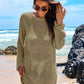 ANRABESS Women Swimsuit Crochet Swim Cover Up 2024 Summer Bathing Suit Swimwear Mesh Knit Beach Dress Vacation Outfits Cream White Medium