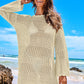 ANRABESS Women Swimsuit Crochet Swim Cover Up 2024 Summer Bathing Suit Swimwear Mesh Knit Beach Dress Vacation Outfits Cream White Medium