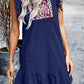 ON LINE ONLY- KIRUNDO Women's 2024 Summer Mini Dress Casual V Neck Floral Embroidered Ruffle Sleeveless Shift Dress Flowy Boho Dress, B-Navy, Small