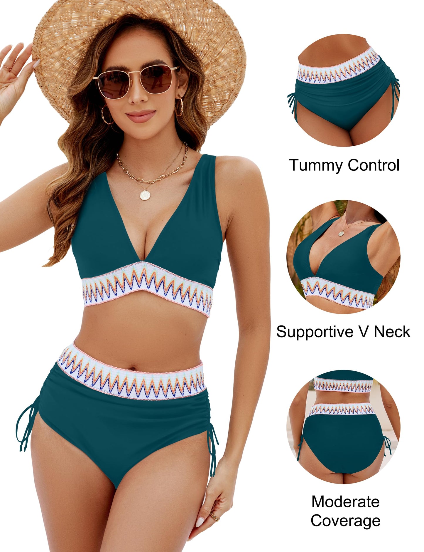 Blooming Jelly Womens High Waisted Bikini Tummy Control Swimsuits Two Piece Drawstring Swim Suits 2024 (M, Bright Blue)