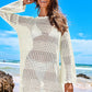 ANRABESS Women Swimsuit Crochet Swim Cover Up 2024 Summer Bathing Suit Swimwear Mesh Knit Beach Dress Vacation Outfits Cream White Medium