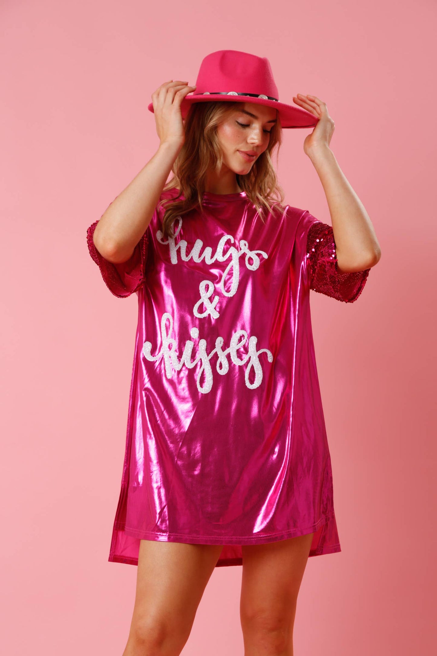 Foil 'Hugs and Kisses' Mini Dress