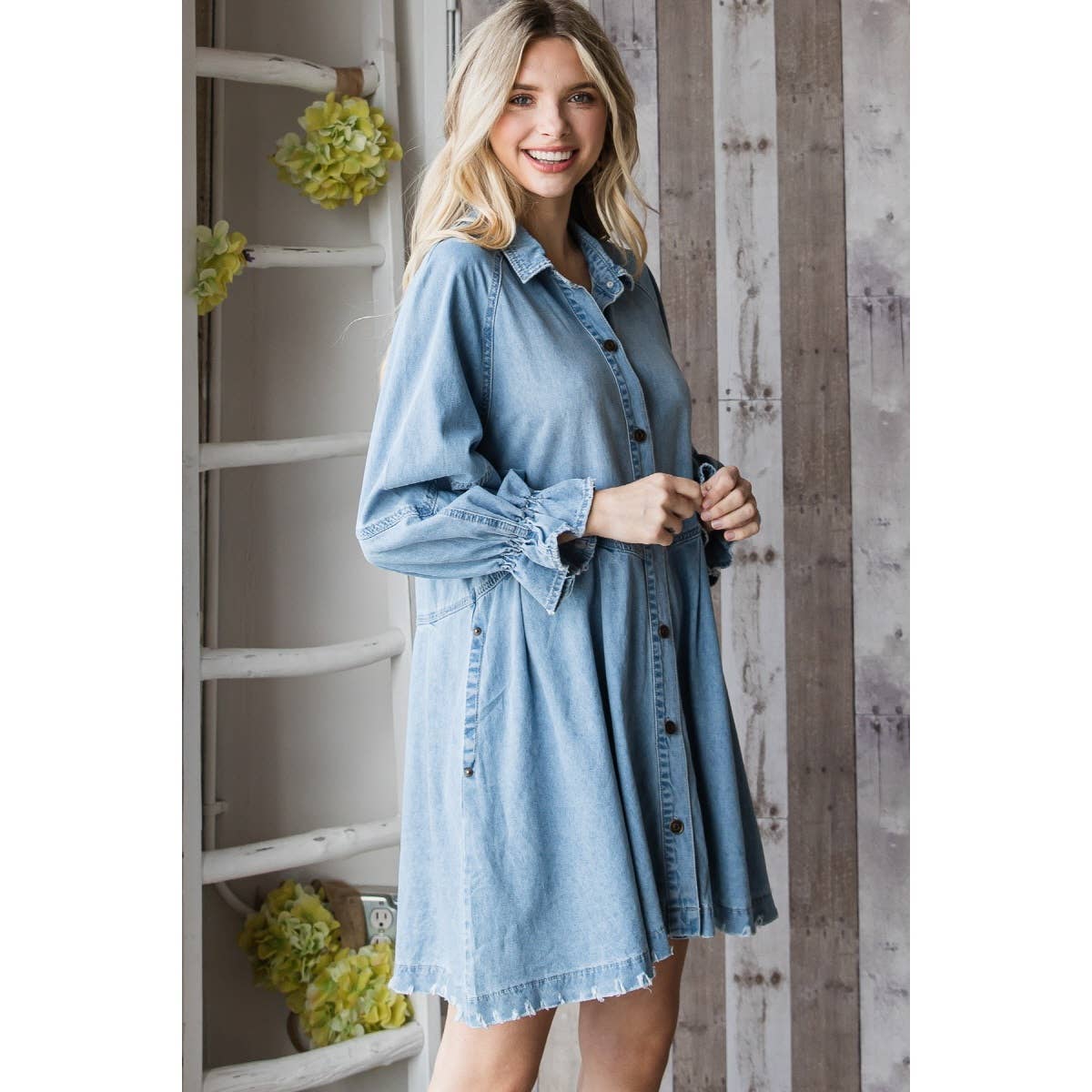 Overfit Button Down Denim Shirt Dress