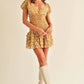Boho Smocked Paisley Print Puff Sleeve V-Neck Tiered Ruffle Mini Dress