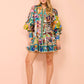 Fashionable Printed Linen Cardigan Dress with A-Line Silhouette