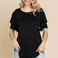 Round Neck Semi Loose Ruffle Sleeve Top