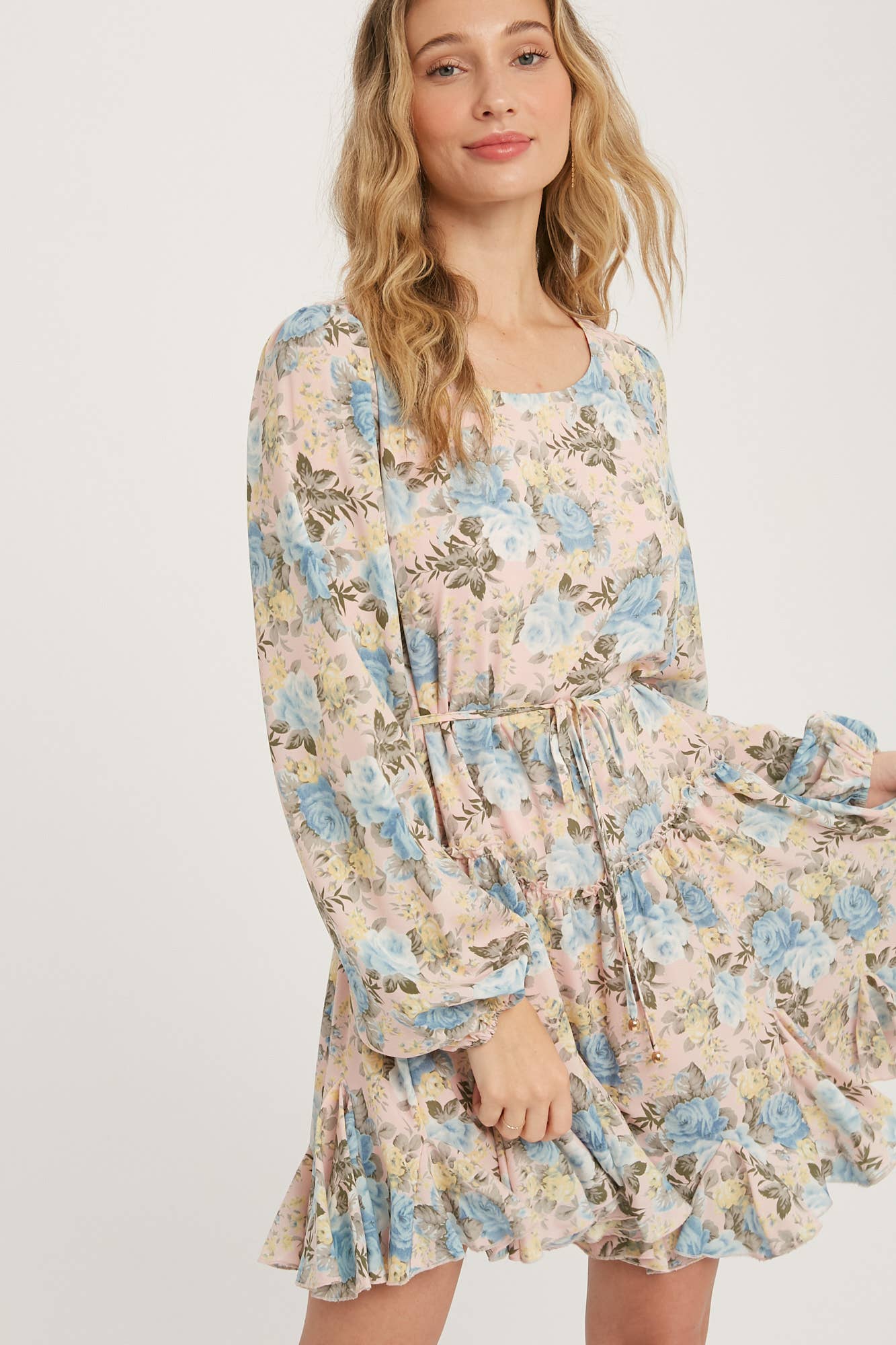 FLORAL PRINT RUFFLED SWING DRESS