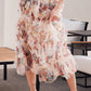 FLORAL RUFFLED MESH MIDI SKIRT