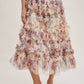 FLORAL RUFFLED MESH MIDI SKIRT