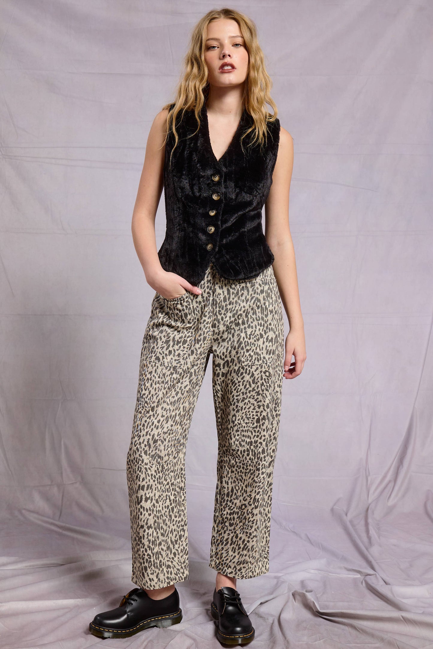 Leopard Print Barrel Leg Denim Jeans