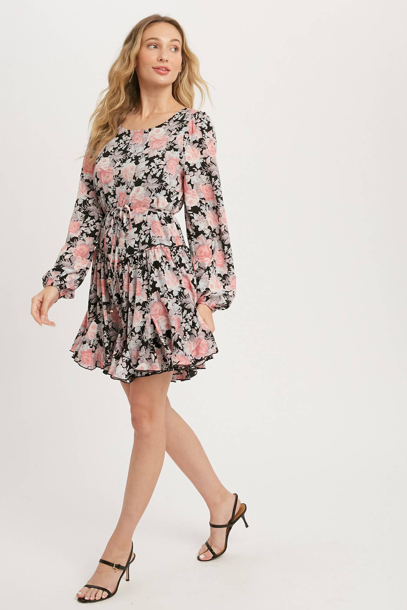 FLORAL PRINT RUFFLED SWING DRESS