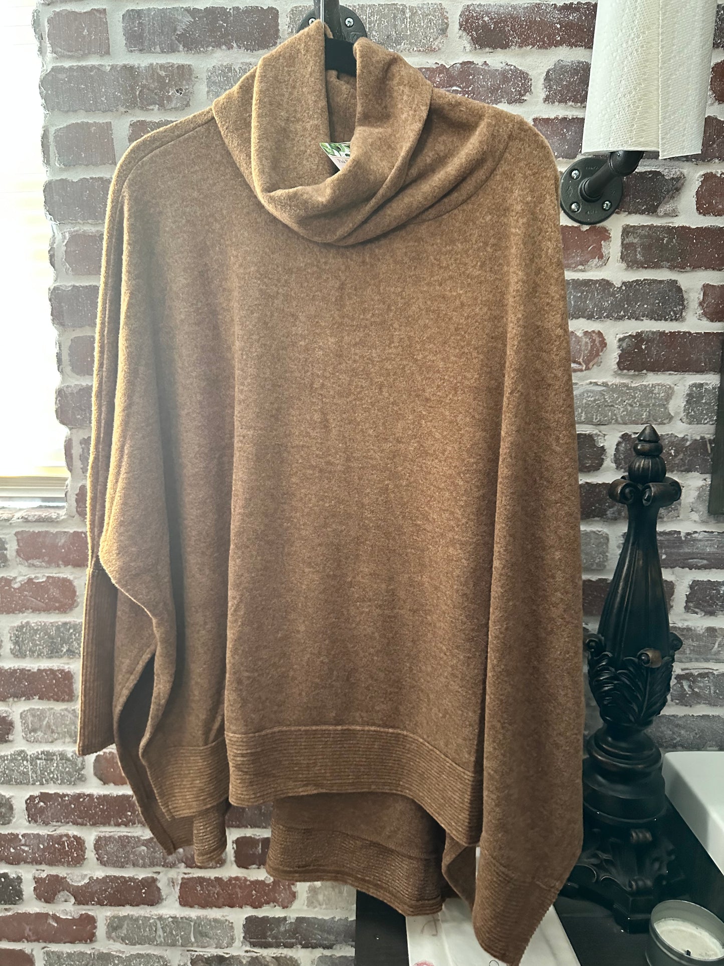 Plus Brushed Melange Cowl Neck Poncho Sweater