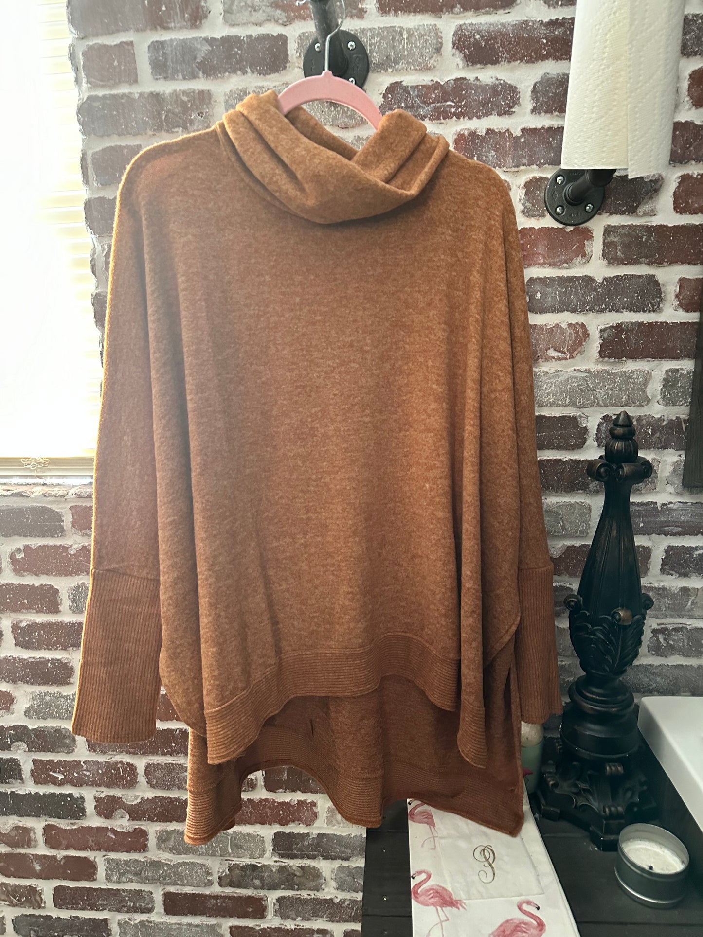 Plus Brushed Melange Cowl Neck Poncho Sweater