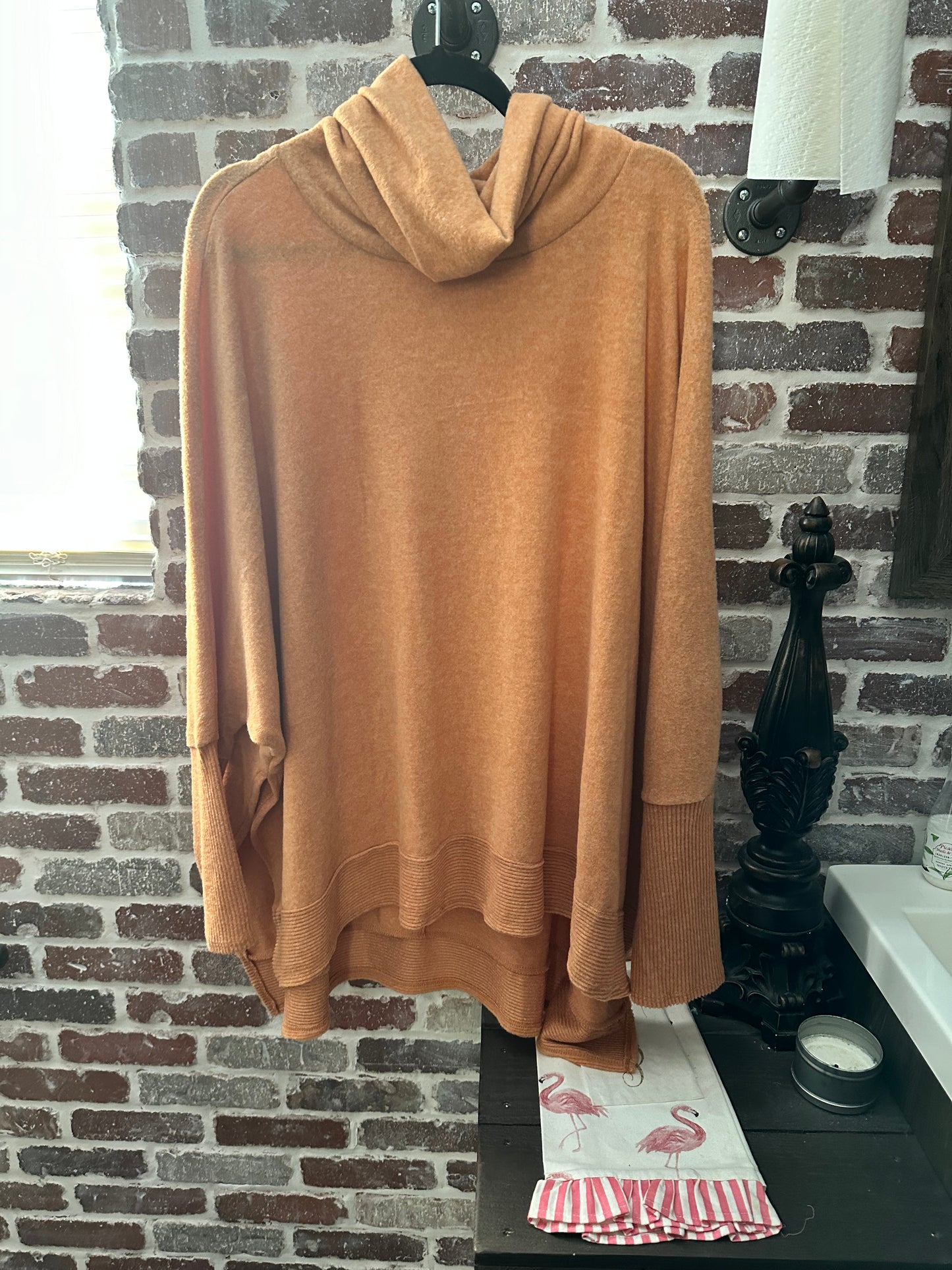 Plus Brushed Melange Cowl Neck Poncho Sweater