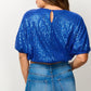 Women's Short Puff Sleeve Sequin Crop Top