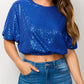 Women's Short Puff Sleeve Sequin Crop Top