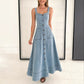 Denim medium and long dress, suspender backless temperament commuter dress  -ON LINE ONLY