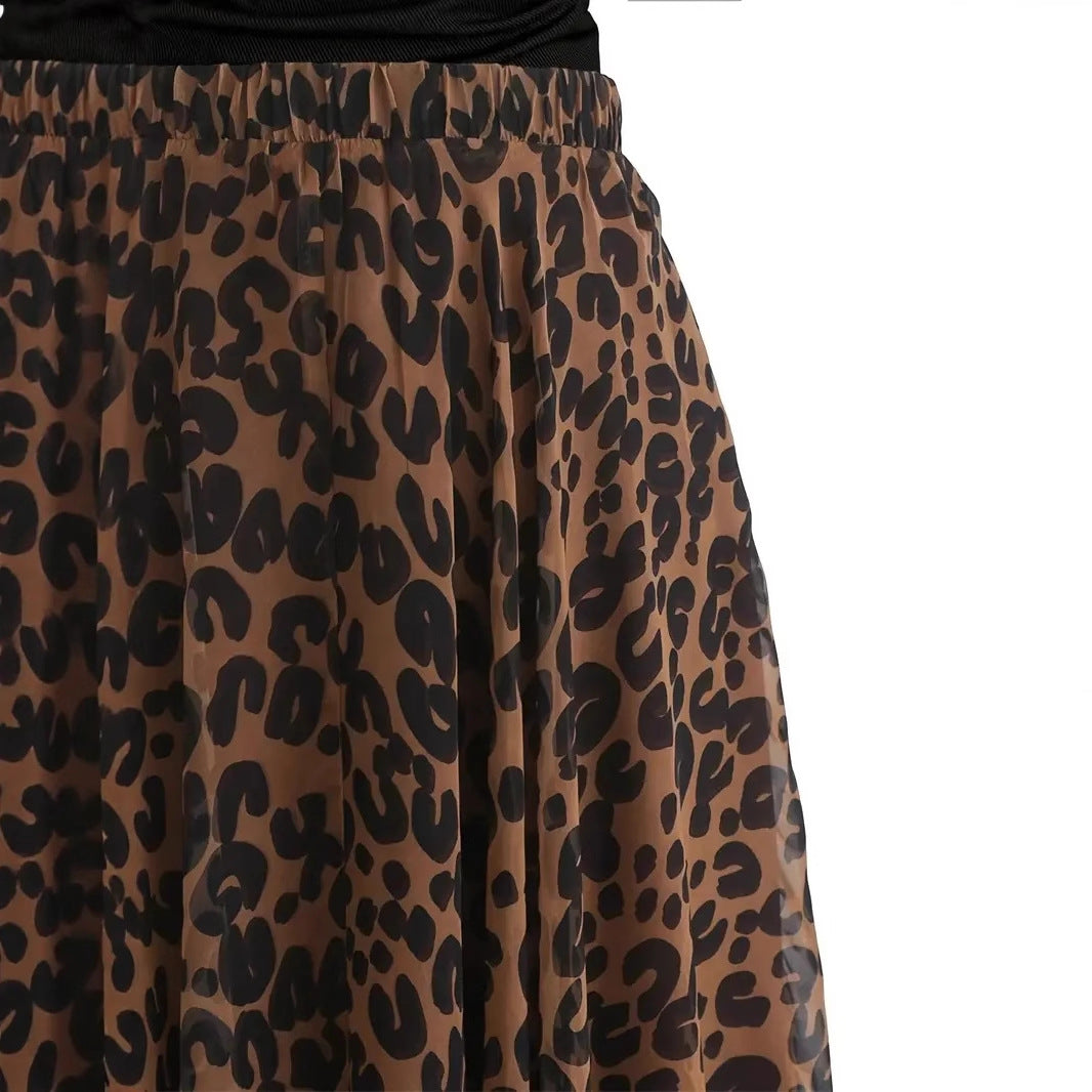 Print Skirt Leopard & Black Top Set-ON LINE ONLY