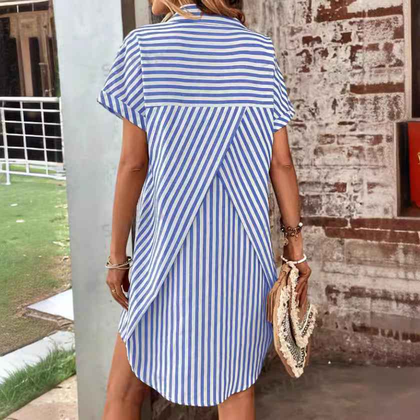 V-Neckline Striped Casual Holiday Dress -ON LINE ONLY