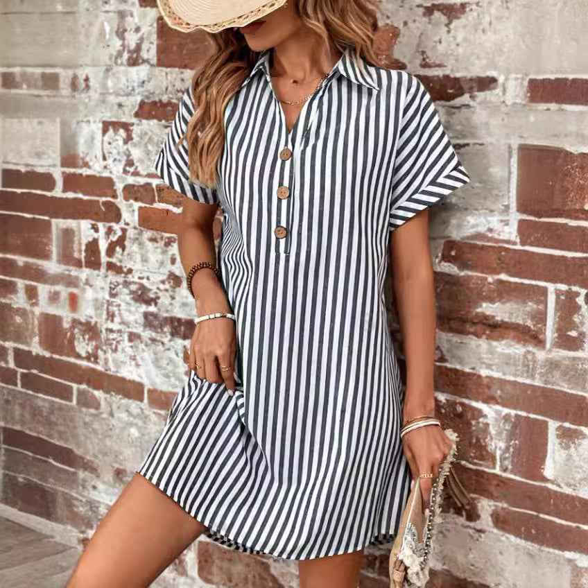 V-Neckline Striped Casual Holiday Dress -ON LINE ONLY