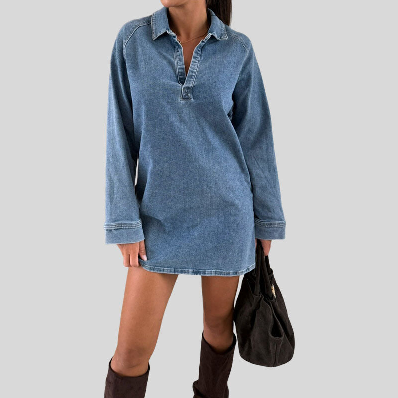 Lapel long-sleeved loose denim dress autumn and winter-ON LINE ONLY