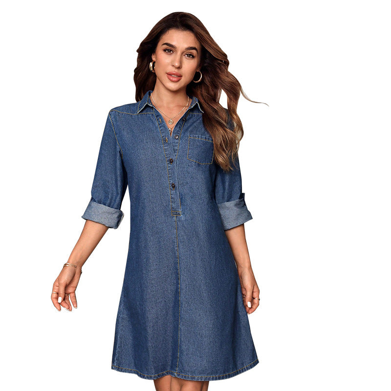 Women's denim long-sleeved style fashion dress-ON LINE ONLY
