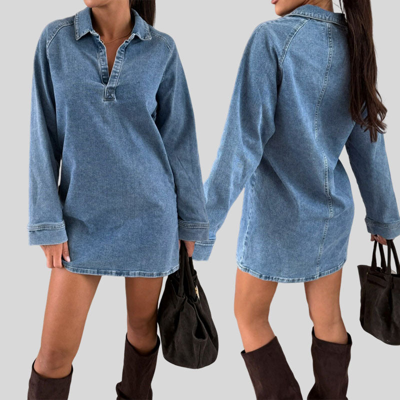 Lapel long-sleeved loose denim dress autumn and winter-ON LINE ONLY