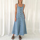 Denim medium and long dress, suspender backless temperament commuter dress  -ON LINE ONLY