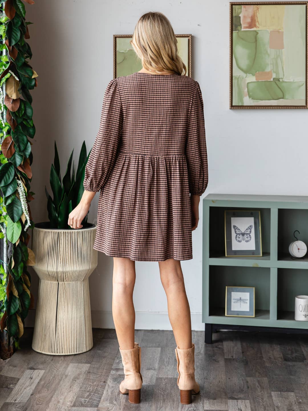 Print Woven Ribbon Tie Short Dress