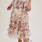 FLORAL RUFFLED MESH MIDI SKIRT