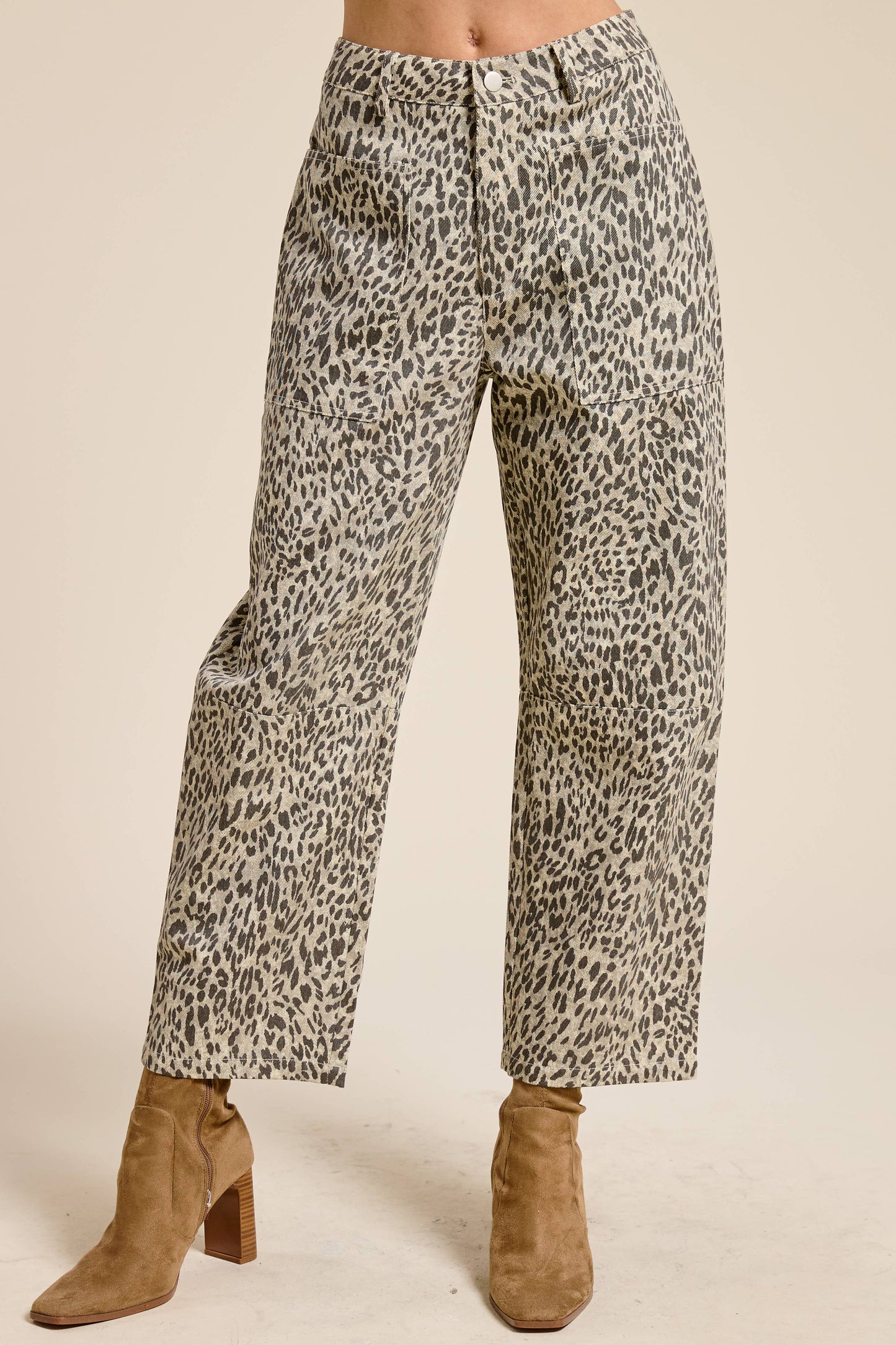Leopard Print Barrel Leg Denim Jeans