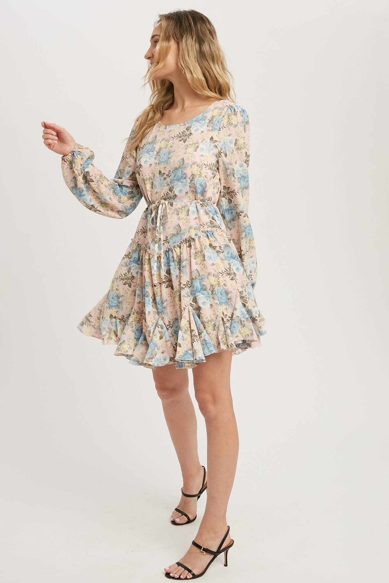 FLORAL PRINT RUFFLED SWING DRESS