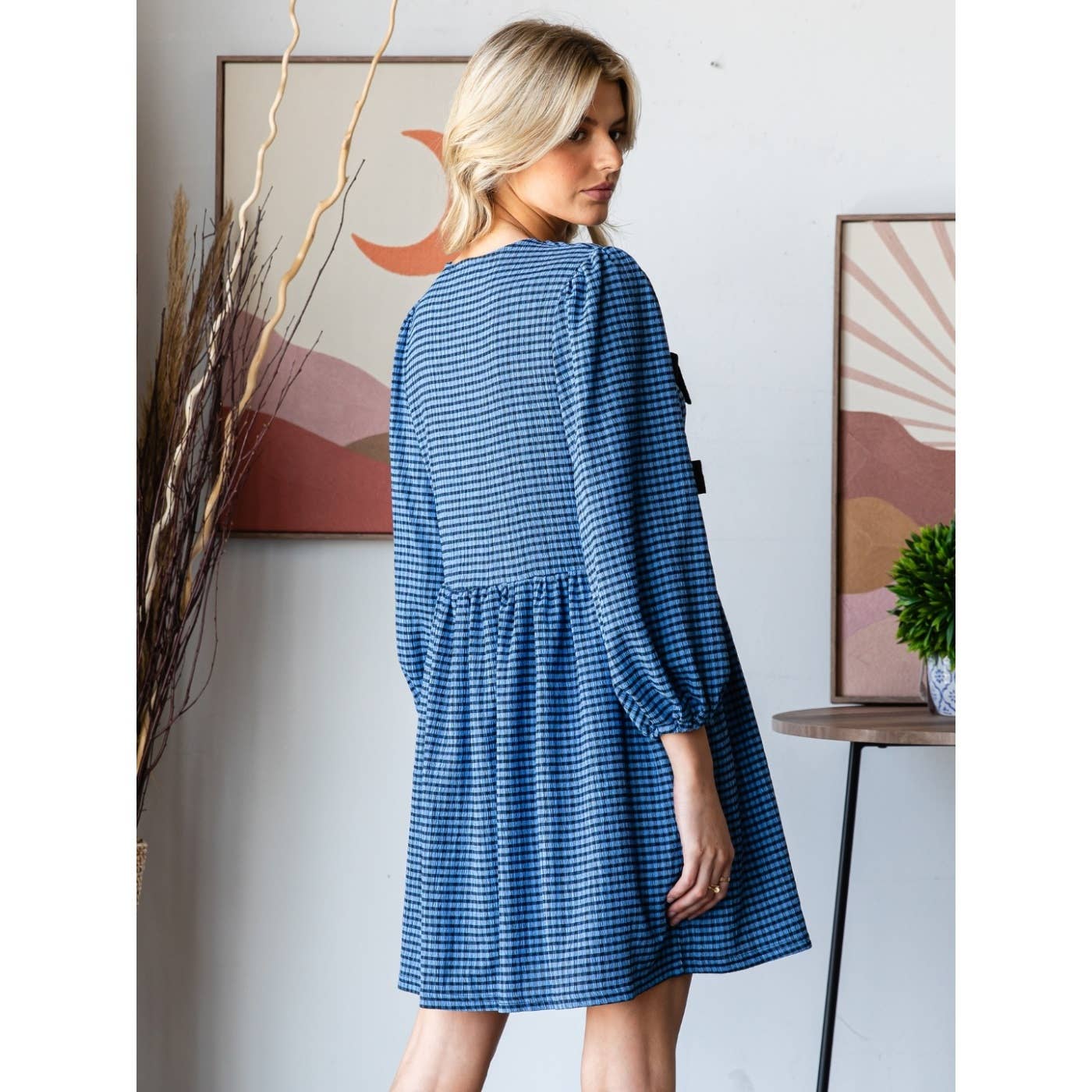 Print Woven Ribbon Tie Short Dress