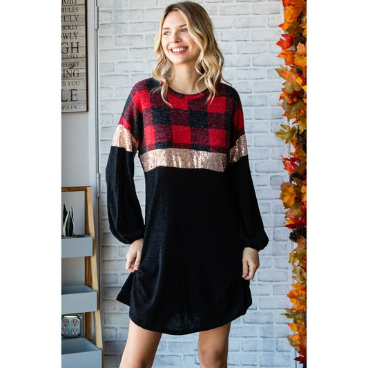 Checker Contrast Sequins Dress